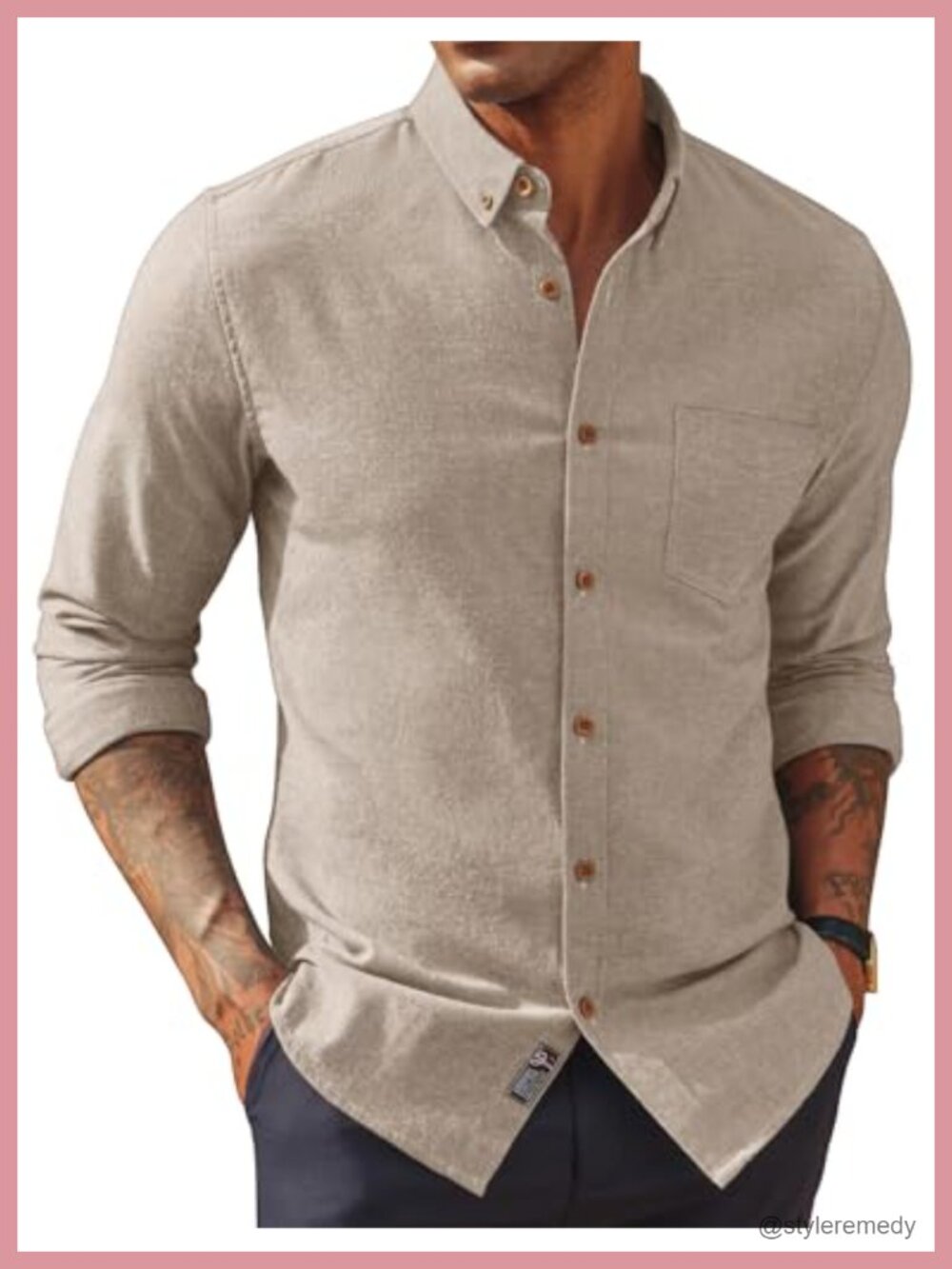 Men's Linen Cotton Long Sleeve Button Down Shirt Casual Business